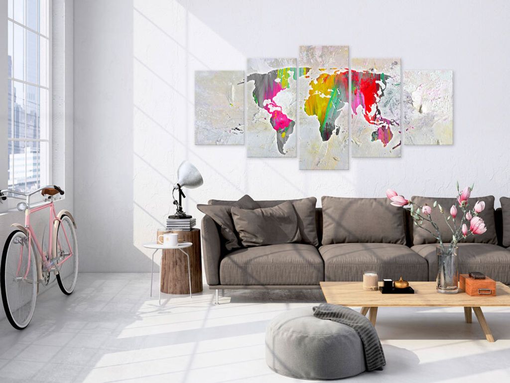 Akustikbild Weltkarte 200x100 cm Bilder Akustikschaum Hochleistungsschallabsorber Schallschutz Leinwand 5 tlg Wandbild Raumakustik Schalldämmung k...