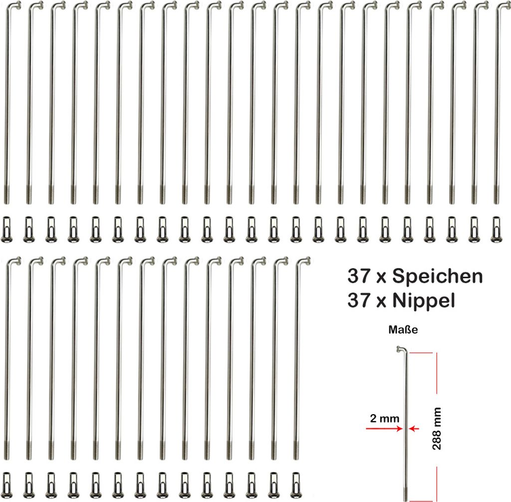37 Stück Speichen 288mm Spokes silber NIROSTA 2mm inkl. Produktbild