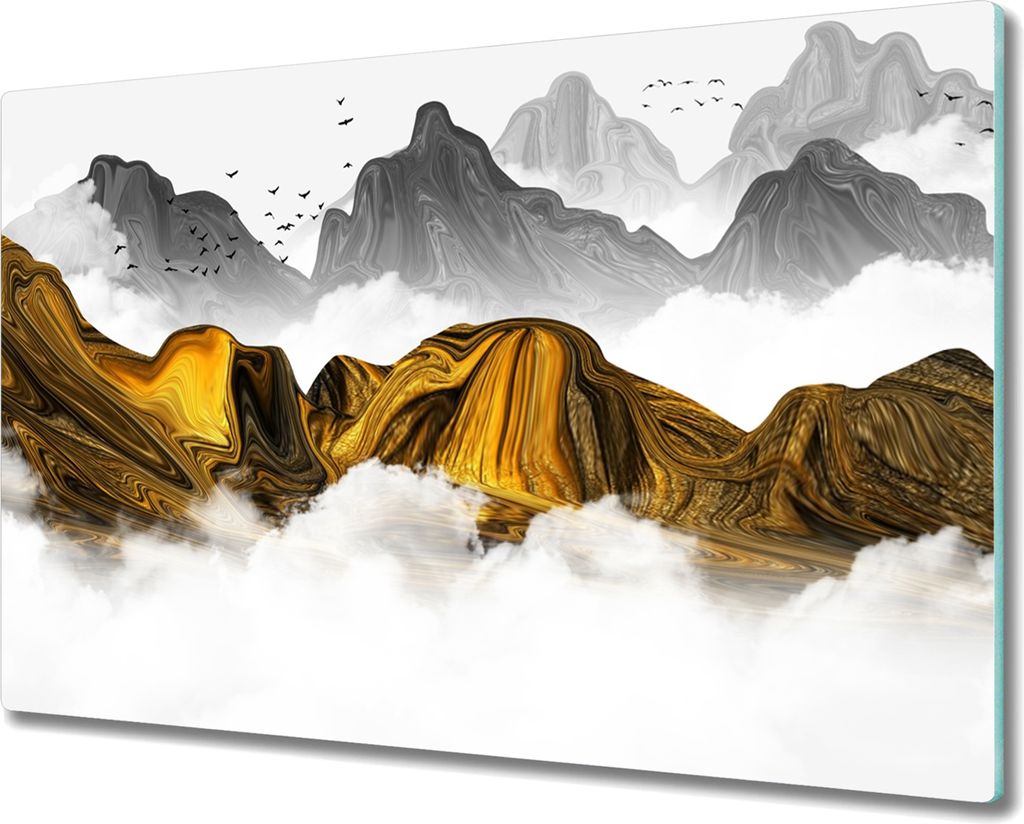 Coloray Kochplattenabdeckung Herdabdeckplatte 80x52 cm Hackbrett Schneidebrett Küchenbrett - Bergnebel Vögel