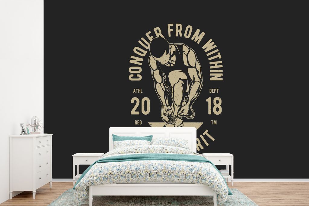 MuchoWow Fototapete für Wohnzimmer oder Schlafzimmer Wandtapete Vinyl Motivtapete Sport - Zitate - Jahrgang - 420x280 cm - Zimmer für Kinder