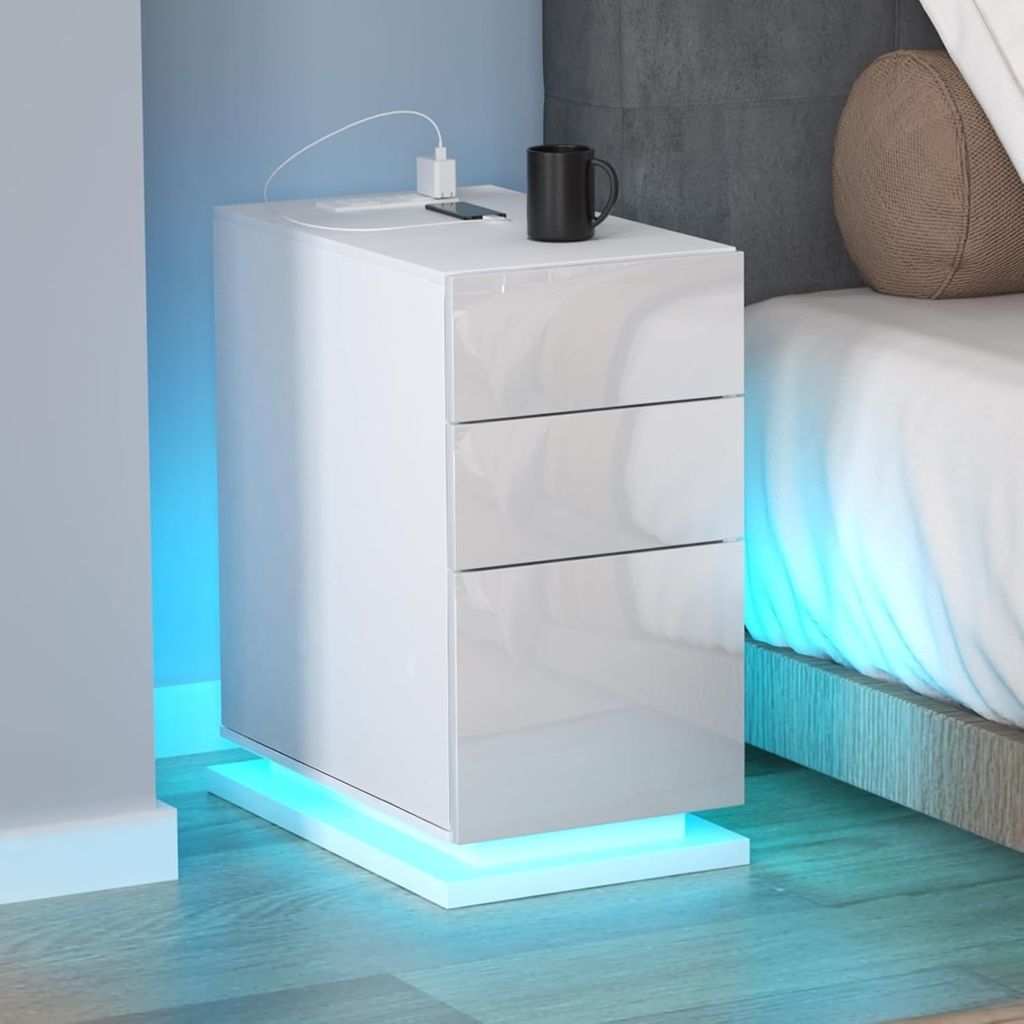 2x LED Nachttisch mit Steckdose & USB,Schmal Nachttisch mit Produktbild 