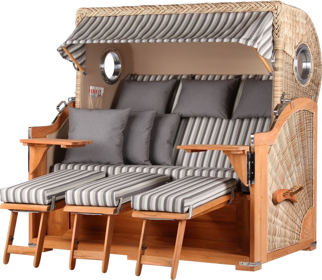 Strandkorb - bene living - Königssee Dreisitzer Teak Bullauge - PE shell - Modell 545 - inkl. Liftersystem