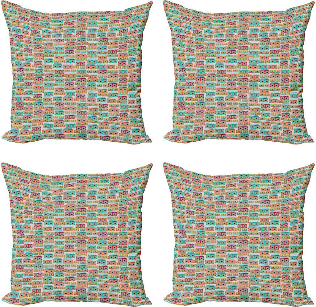 ABAKUHAUS Hipster Kissenbezug Set (4 Stück), Tapes Kassetten Funky, Moderner Doppelseitiger Digitaldruck, 60 cm x 60 cm, Mehrfarbig