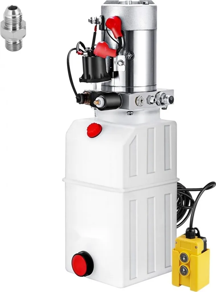 Groupe hydraulique 12V simple effet avec réservoir 6L pour benne et remorque