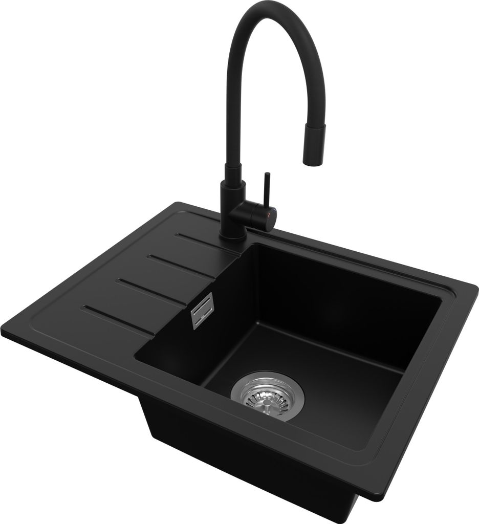 PRIMAGRAN Granitspüle Schwarz 55x44cm, Spülbecken 1 Becken Produktbild 