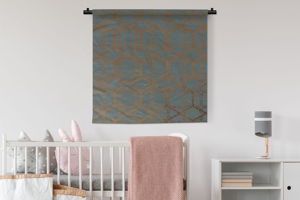 MuchoWow Wandteppich Wandbehang Gold - Muster - Linie 90x90 cm Tapisserie Dekoration Wandtuch - Wandaufhänger