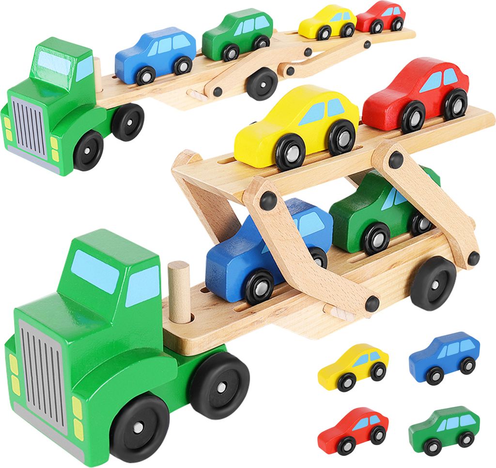 Holz-LKW - Abschleppwagen + Autosatz 22698 Produktbild