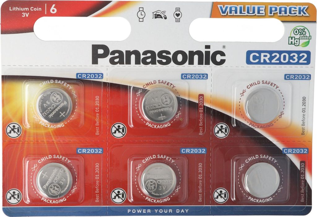 CR2032 Panasonic Lithium Batterie im 6er Sparset, IEC CR 2032, bis zu 10 Jahre lagerfähig