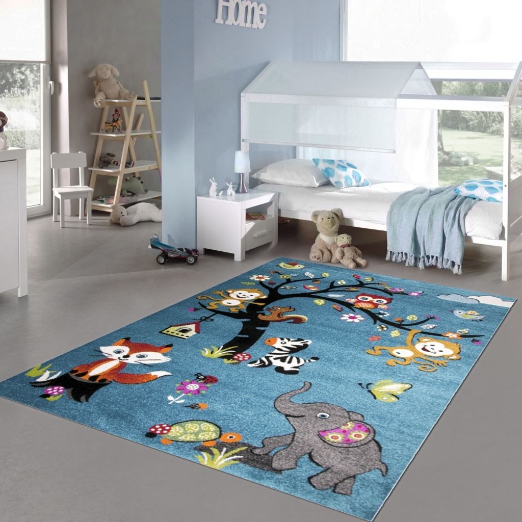 Kinderzimmer-Teppich mit verschiedenen Tiermotiven | in Produktbild 