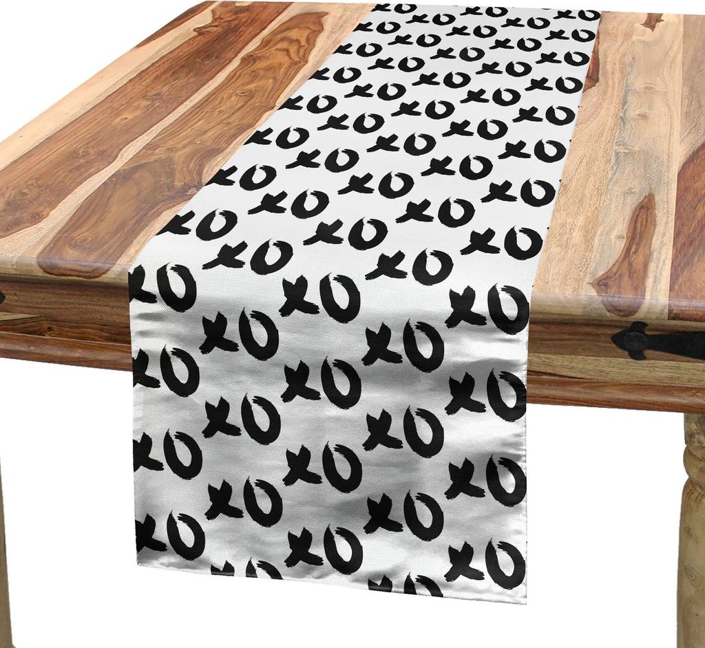 ABAKUHAUS Xo Tischläufer, Einfarbige Hand gezeichnete künstlerische Umarmungen und Kuss-Wörter Malerpinsel-Art-Grafik-Druck, 40 x 300 cm, Schwar...