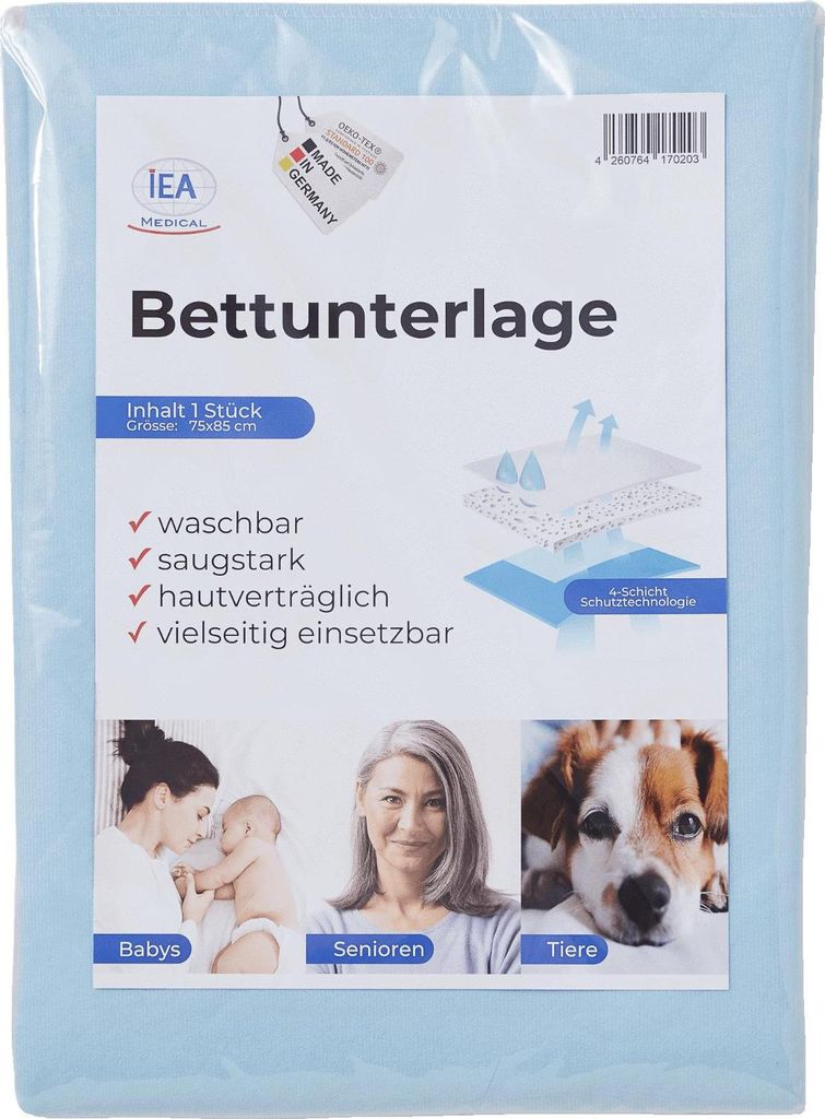 IEA Medical waschbare und wasserdichte Bettunterlage mit Rücknässeschutz - 75x85cm