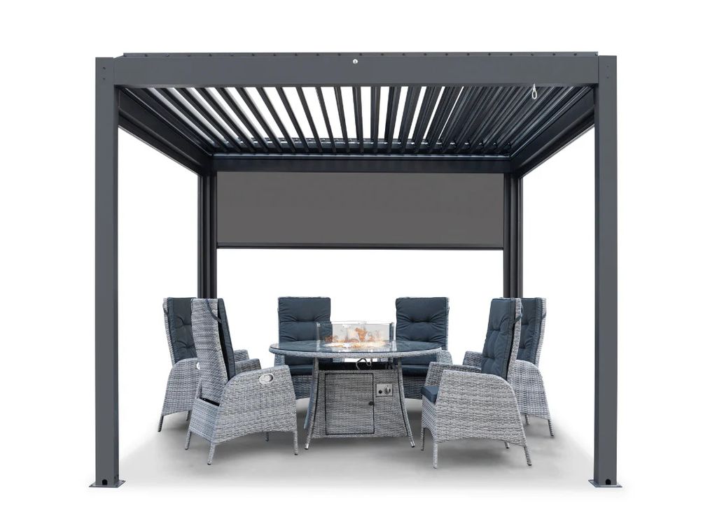 Simpo Lifestyle | Pergola Aluminium freistehend | 3x3 M | Lamellendach anthrazit | 3 ZIP Rollo | LED