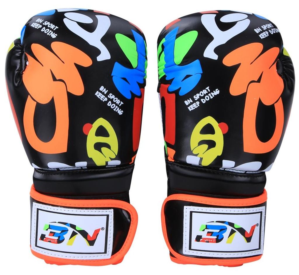 BN FIGHTGraffiti Children Breathable Sporting Gloves Protective Gear for Boxing Sanda Taekwondo Trainingblack