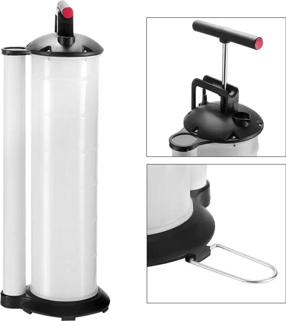Öl- und Flüssigkeitsabsaugpumpe - Transferpumpe - 7 l - Schläuche 4/6/8/10 mm - Schlauchlänge 91 cm - 4,8–11,7 bar - Behälter 64×18 cm - Weiß