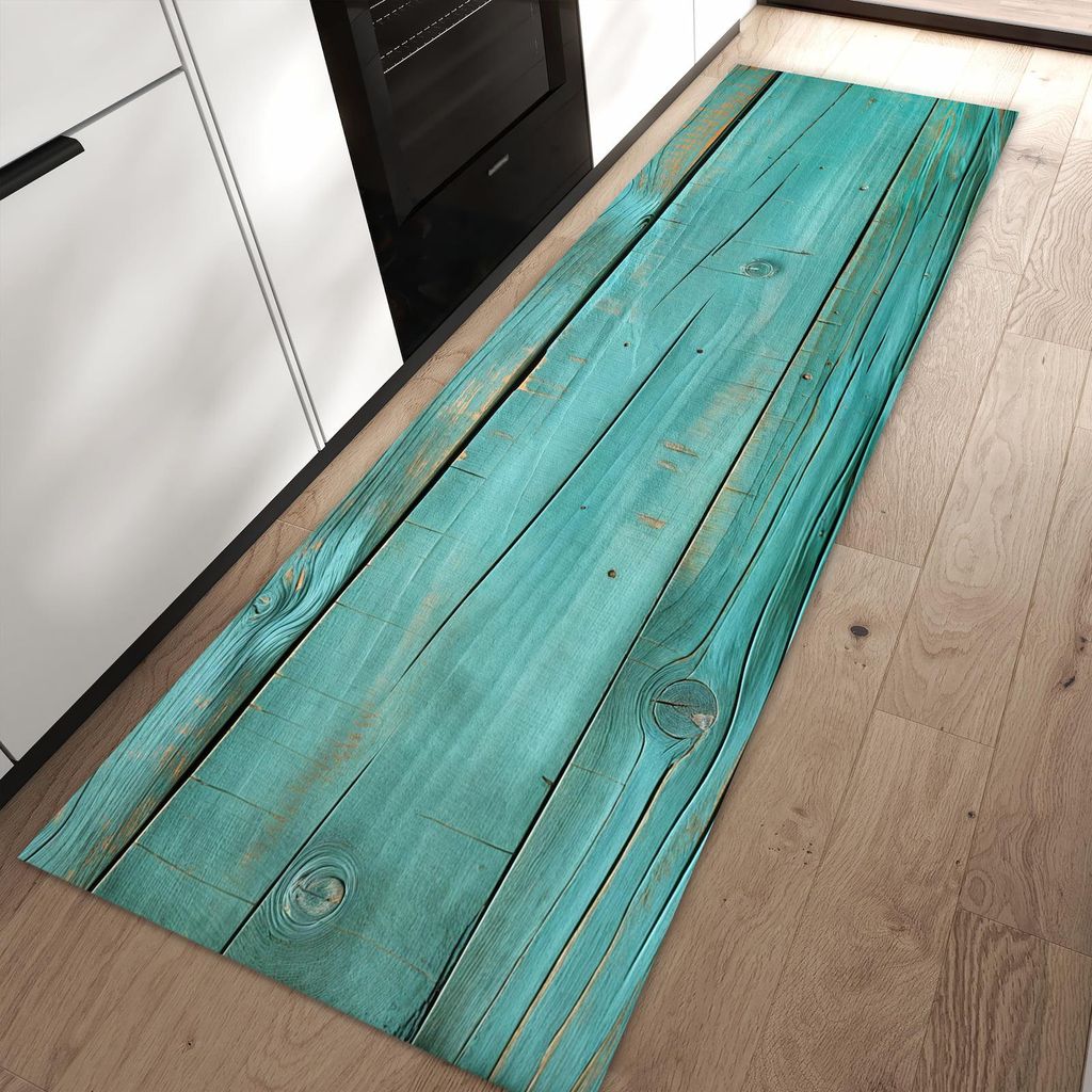 Küchenteppich 60x90cm rutschfest & abwischbar PVC Läufer - Holzplanken Türkis