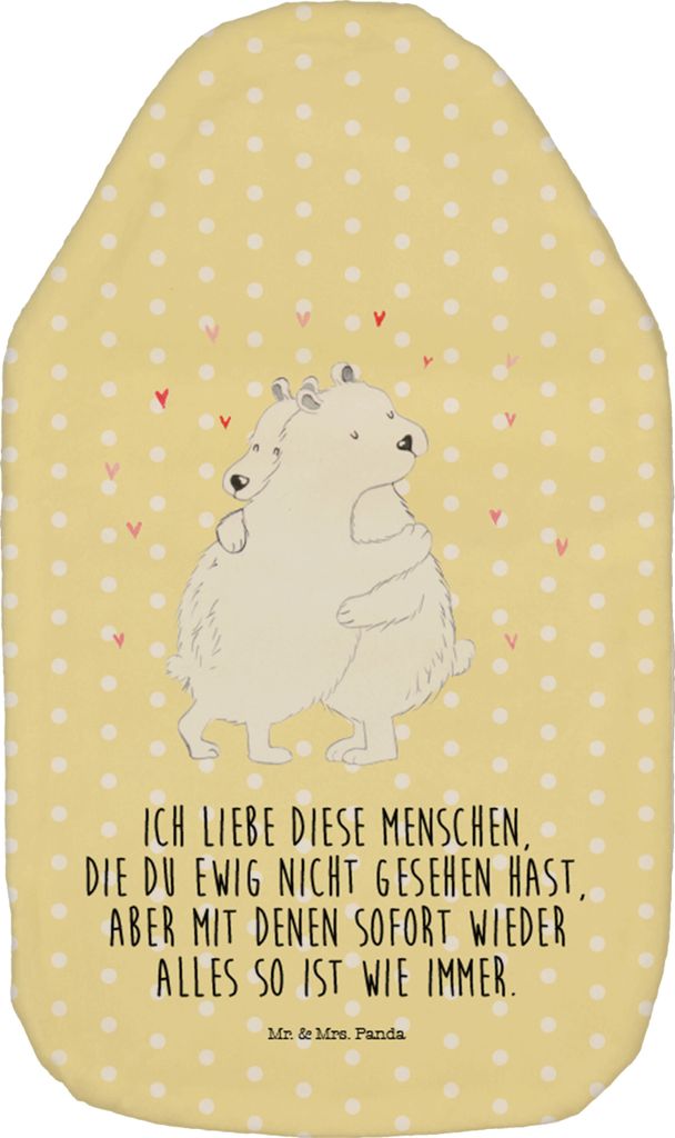 Mr. & Mrs. Panda Wärmflasche Eisbär Umarmen - Gelb Pastell - Geschenk, Kuschelwärmflasche, Lustige Sprüche, Wärmekissen, mit Bezug, Flauschige...