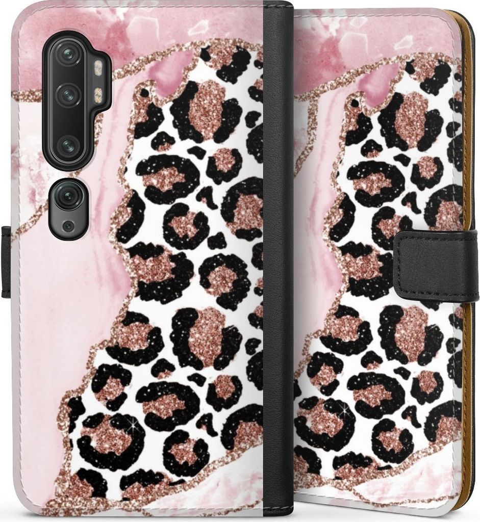 DeinDesign Klapphülle für Xiaomi Mi Note 10 Handytasche Lederhülle Tasche Glitzer Look Leopard Marmor