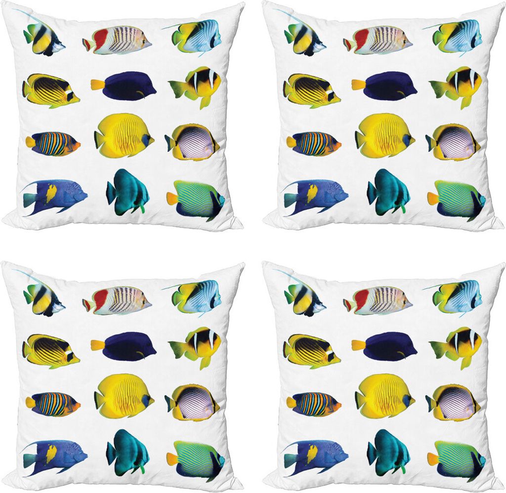 ABAKUHAUS Wasser Kissenbezug Set (4 Stück), Collage von Seetiere, Moderner Doppelseitiger Digitaldruck, 50 cm x 50 cm, Mehrfarbig