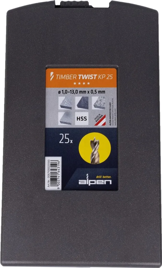 Mèches à Bois Timber Twist Alpen HSS : Pack 25 Forets Haute Performance 1-13mm