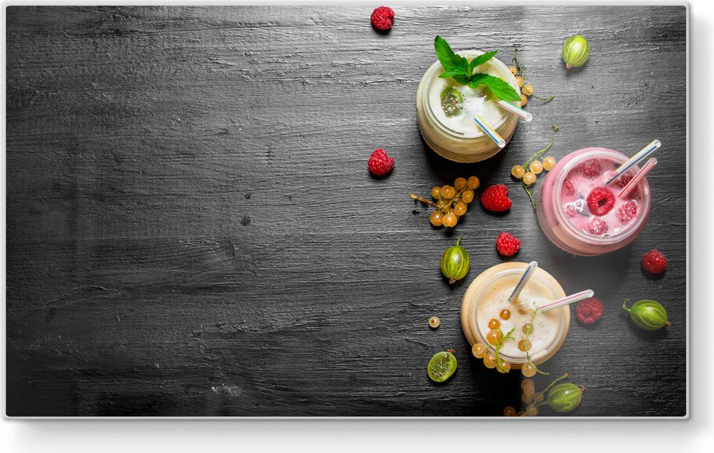 DEQORI Frühstücksbrett Glas 23x14 cm 'Smoothies auf Schiefer' Schneidebrett Platte