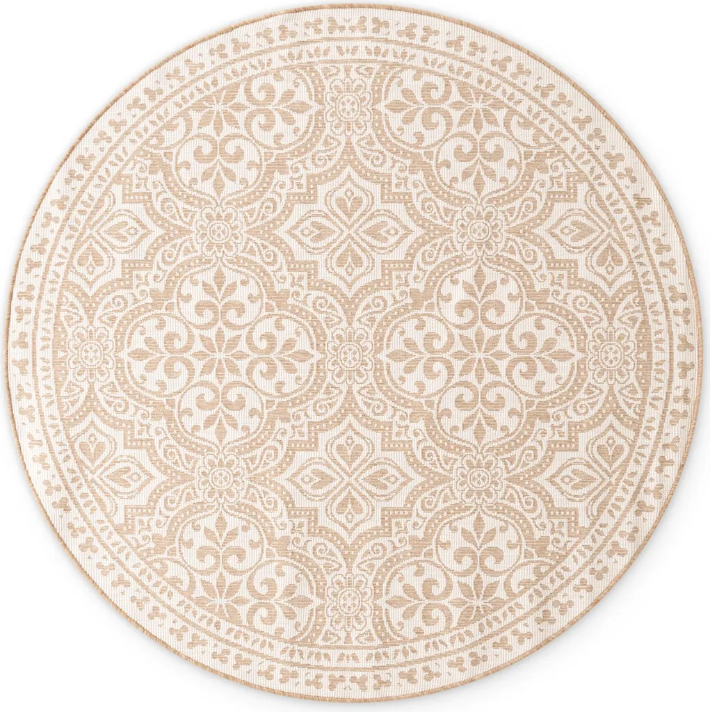 Tapis de balcon rond Rosel blanc pour salon de jardin et intérieur chic
