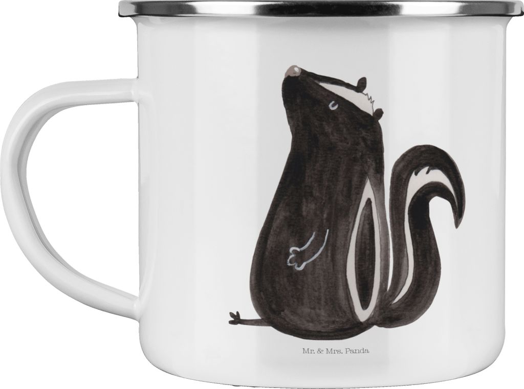 Mr. & Mrs. Panda Pott Stinktier Sitzen - Weiß - Geschenk, Büro, Spruch, Emaille Tasse, Becher, Wildtier, Haferl, Recht, Kaffeepott, Skunk, Raubti...