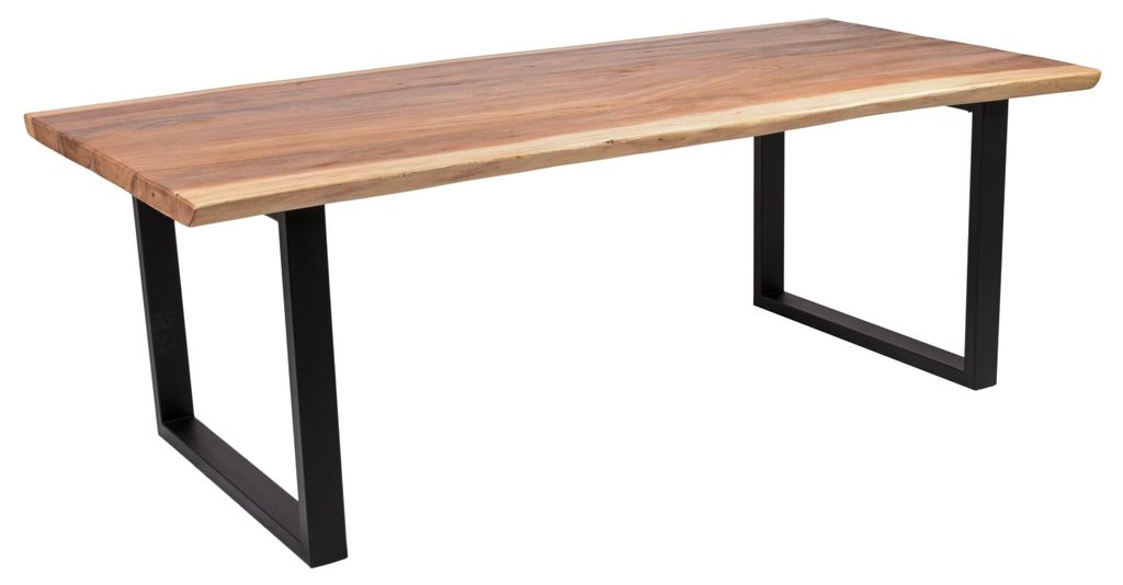 Esstisch TESSA mit Baumkante Suarholz 220x100x75cm | Holztisch mit Metallgestell Baumkantentisch Tischbeine Schwarz