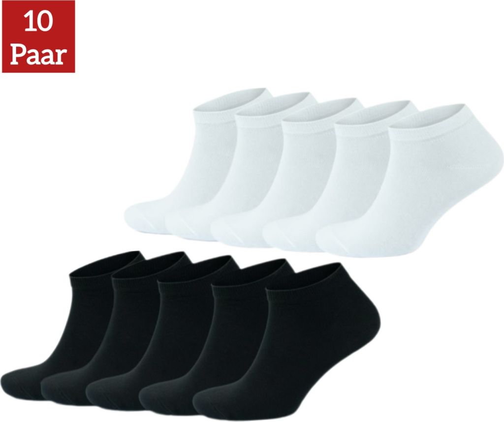 NERS Sneaker Socken (10 - 20 Paar) für Damen & Herren, aus gekämmter Baumwolle, ohne drückende Naht, Sportsocken mit Komfortbund, gegen Schweiß...