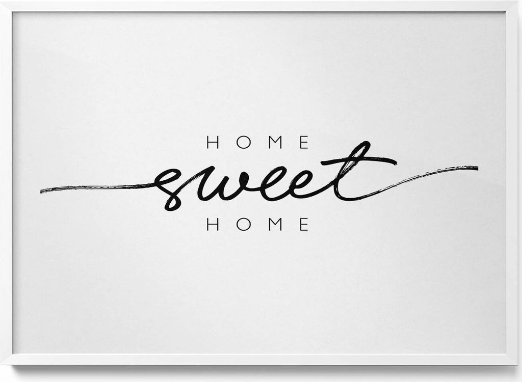 Dekoratives Schild für die Wohnung „Home, sweet home“– Wandbild mit Rahmen – Gerahmtes Bild – Wanddekoration – 100x70 cm – Weiß R...