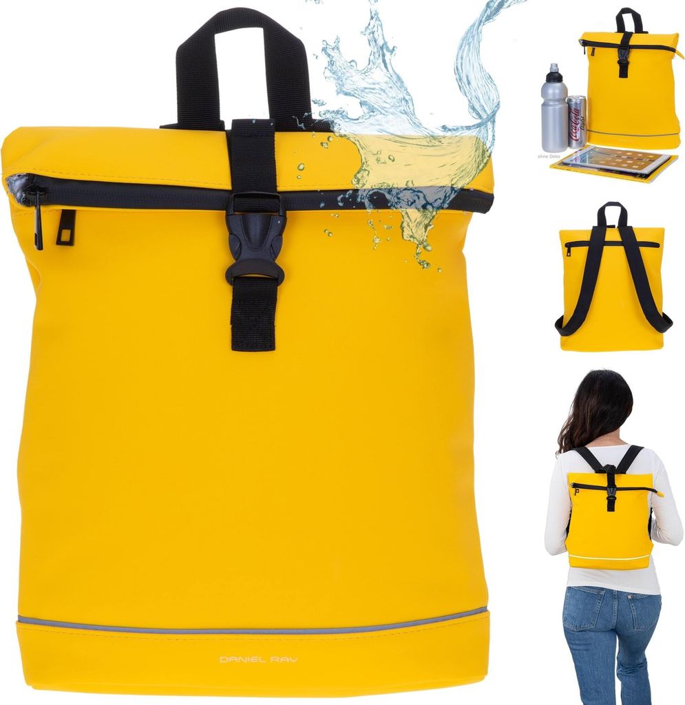 Rucksack Damen wasserabweisend Cityrucksack Daniel Ray klein Jeff Daypack, A4 Damenrucksack Handtasche Tasche 251092 05 Sonnen Gelb + Etui