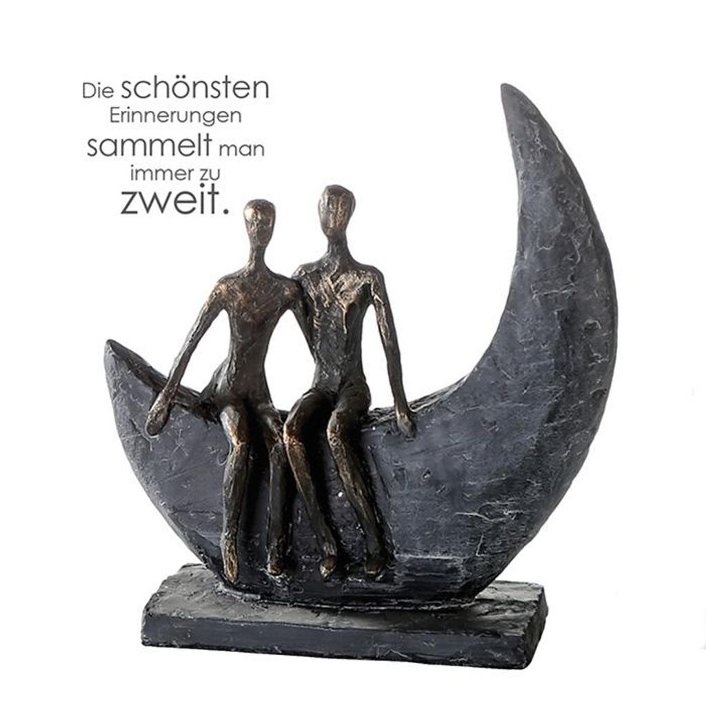 Casablanca Design Skulptur Moon Paar auf Mond 23x22cm bronzeoptik aus Poly Hochzeit Wohnzimmer Skulpturen Deko Modern