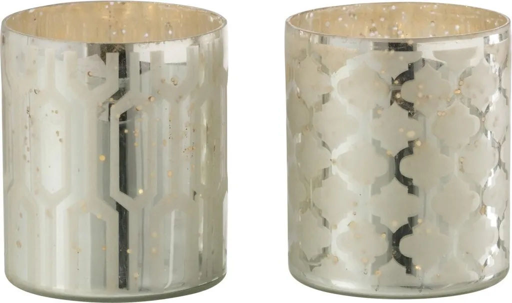 J-Line Porte-bougies à réchaud en Verre Argenté Ø 8 cm - Lot de 2