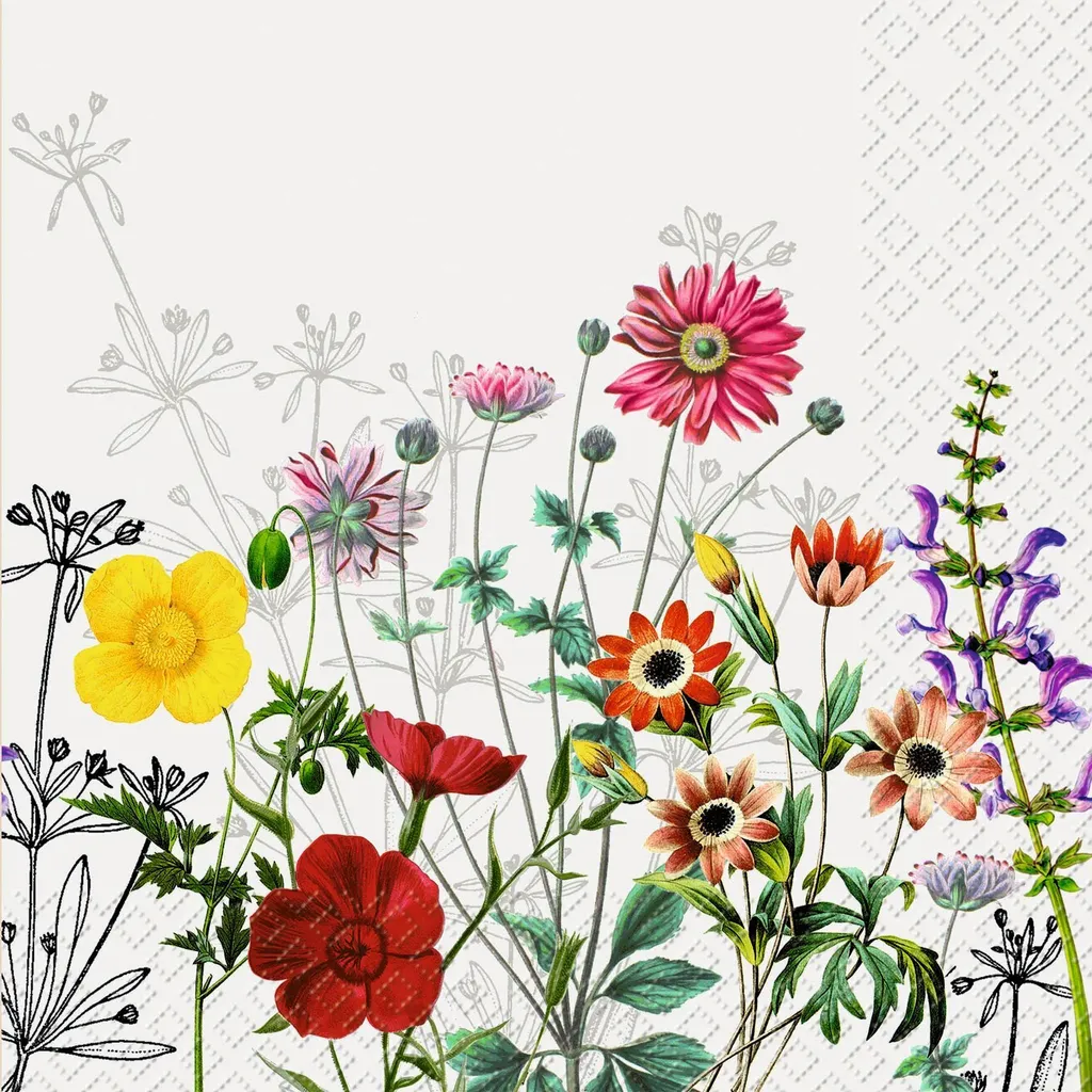 Serviettes en papier décorées Flora pour déjeuner 33x33 cm par 20