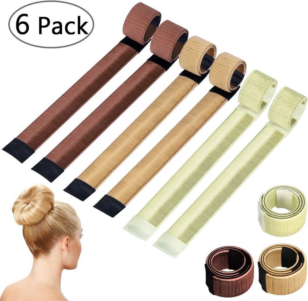 Magic Hair Bun, 6 PCS Hair Styling Tools Hair Band Bun Maker Set Hair Accessory for Girls Women (Blonde, Light Brown, Brown)