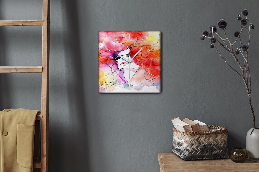 Coloray Hodiny Unikátní 30x30 cm Tiché hodiny Pro obývací pokoj a kuchyň Nástěnné hodiny Plátno Bílé ručičky hodin - Ženy