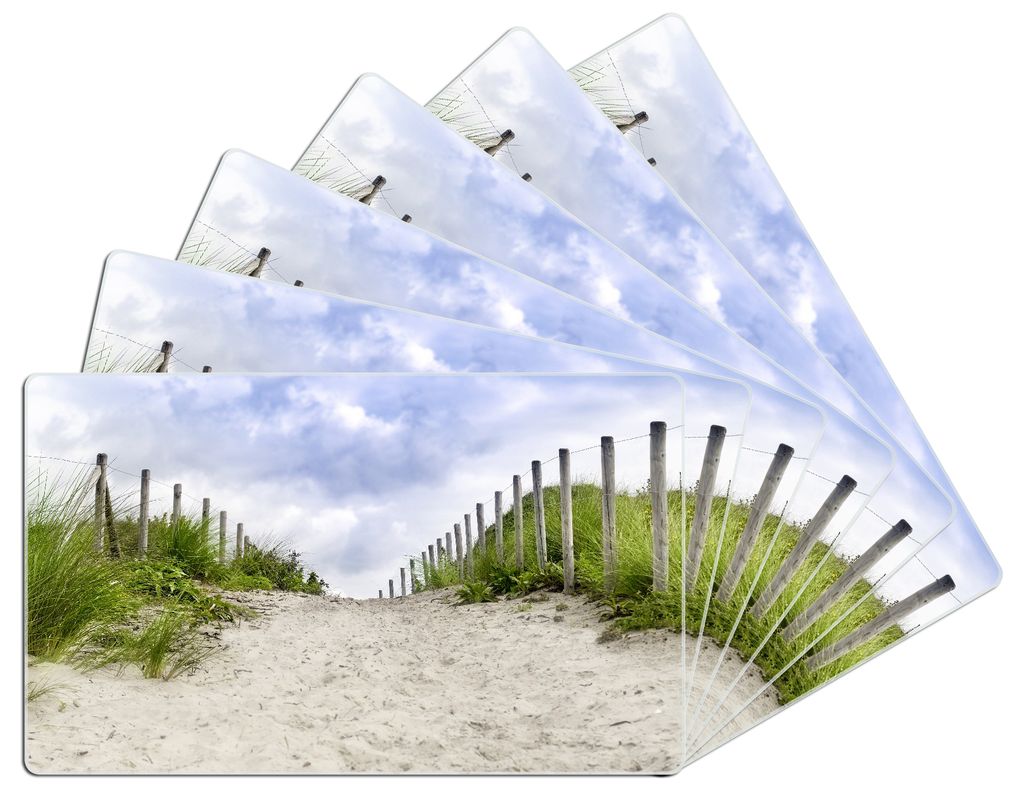 Wallario Frühstücksbrettchen 6er Set aus Glas, je 14 x 23 cm, mit rutschfesten Füßen, Motiv Auf dem Weg zum Strand durch Dünen