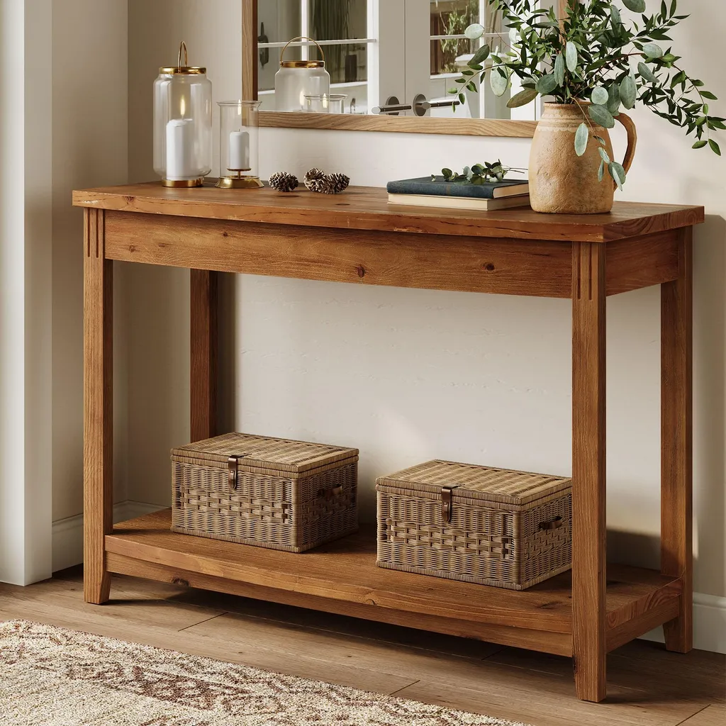 Table d'entrée en bois avec rangement, console haute de salon 105 cm