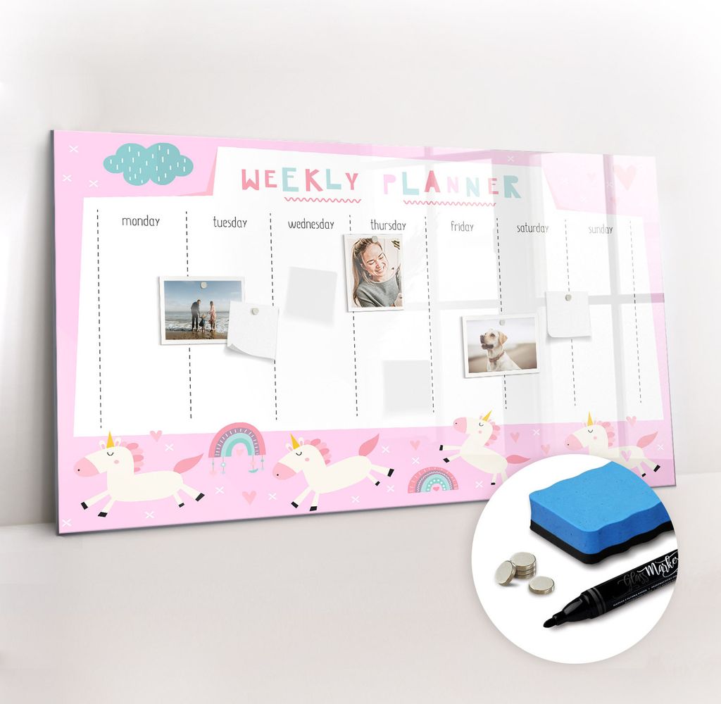 Magnetpinnwand Memoboard - Zubehörsatz - Schwarzer Marker + Schwamm + Magnete - 120 x 60 cm - Wochenplaner für Kinder