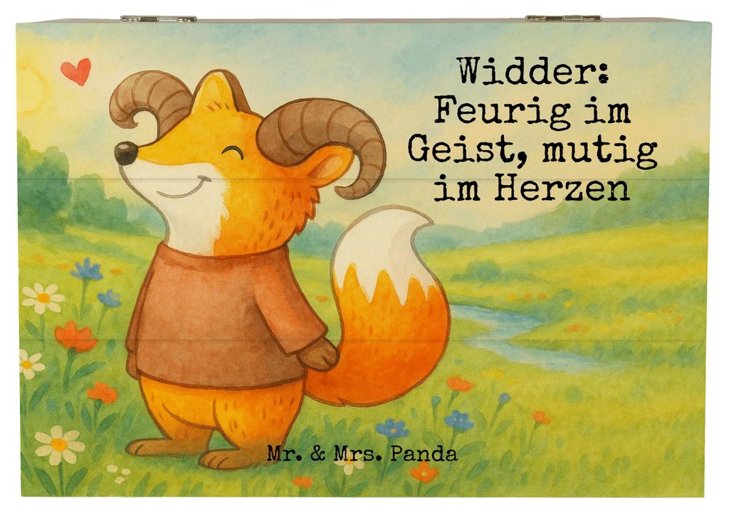 Mr. & Mrs. Panda Kiste Widder Astologie Design 22 x 15 cm - Weiß - Geschenk, Geschenkbox, Geburtstagsgeschenk, Sternzeichen, Astrologie, fotobox, ...