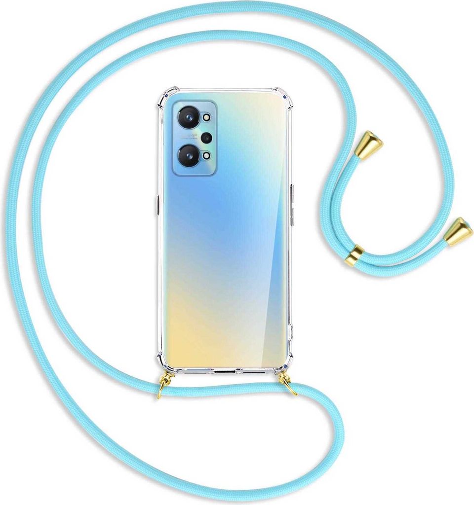 Handykette Backcover-Schutzhülle mit Band (Metall goldfarben) für Realme GT Neo2 - himmelblau
