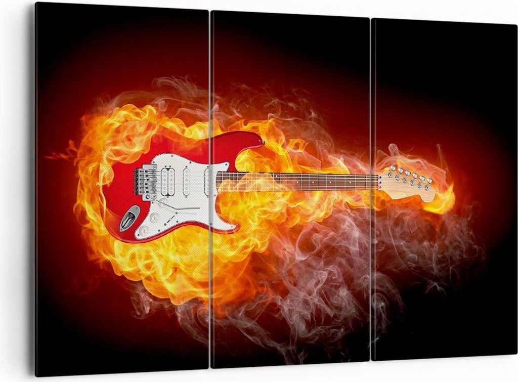 Bild auf Leinwand - Leinwandbild - Flammen Gitarre Instrument - 165x110cm - Wand Bild - Wanddeko - Leinwanddruck - Bilder - Kunstdruck - Wanddekora...