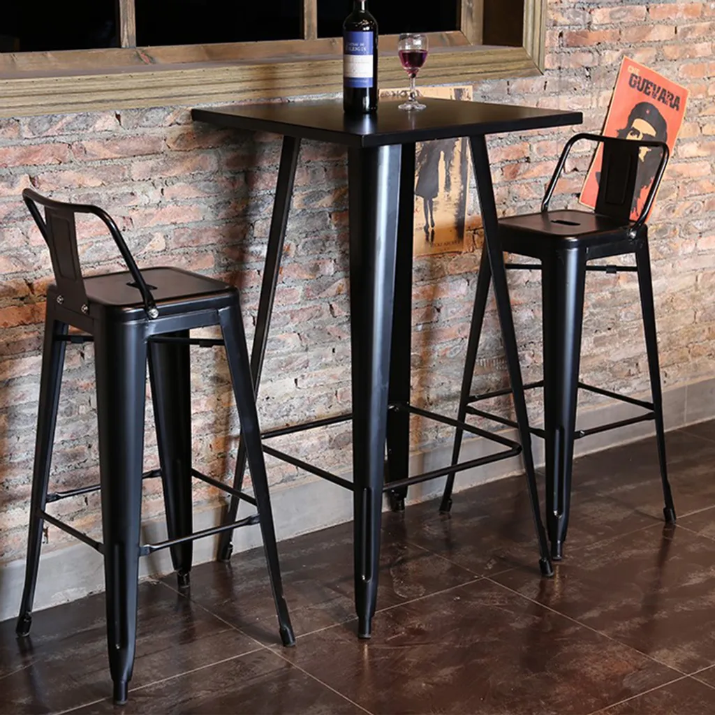 Table Haute de Bar Noire 110 cm en Métal Industriel Format Carré 60cm - 2
