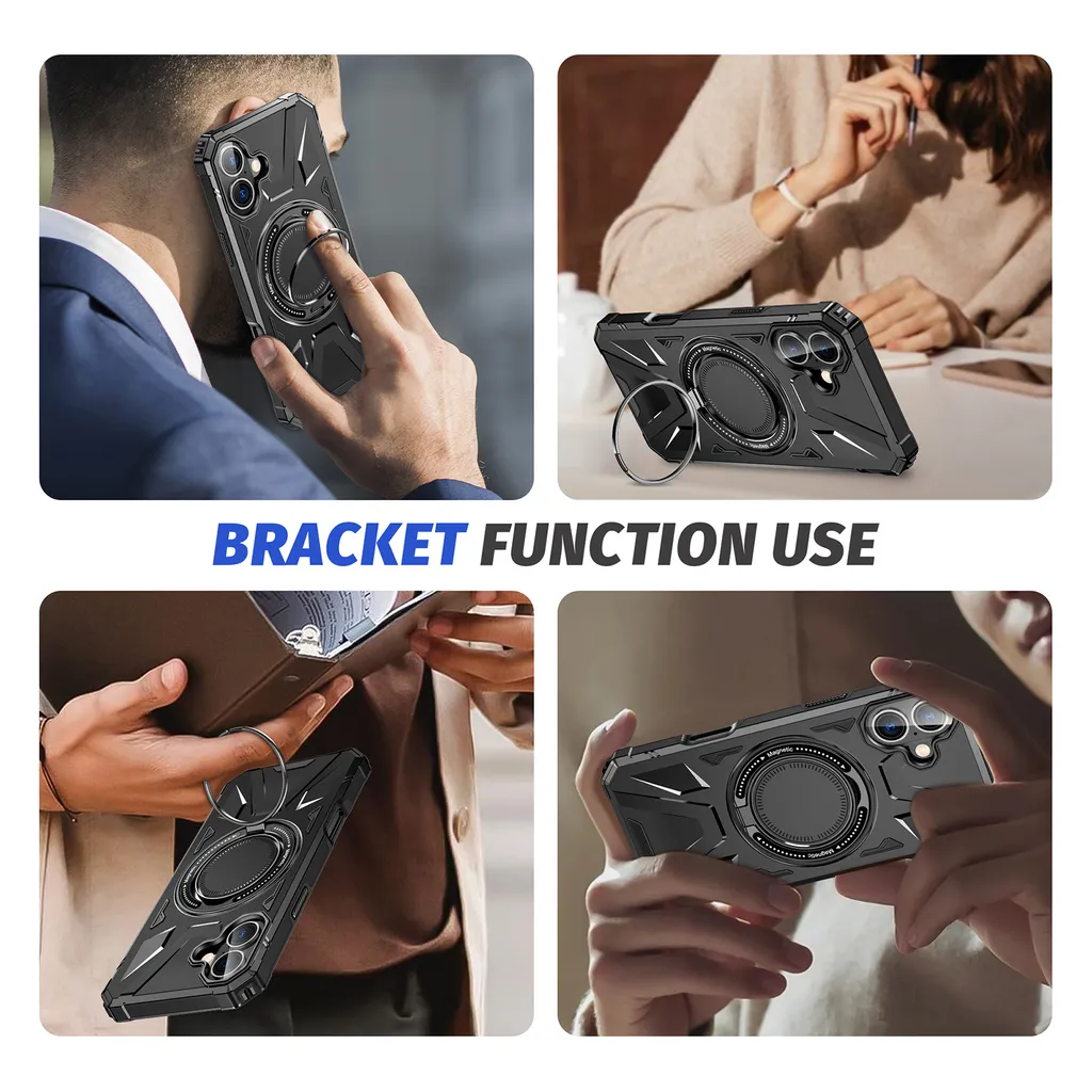 Cover Antiurto iPhone 16 Plus MagSafe Dual Layer con Ring Stand - 5