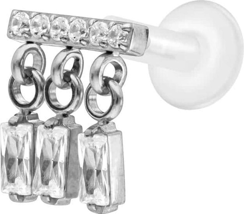 Ohrpiercing, Nasenpiercing PTFE Labret mit Innengewinde + Titan-Aufsatz WINDSPIEL Silber Stablänge: 6mm | Stabstärke: 1,6mm