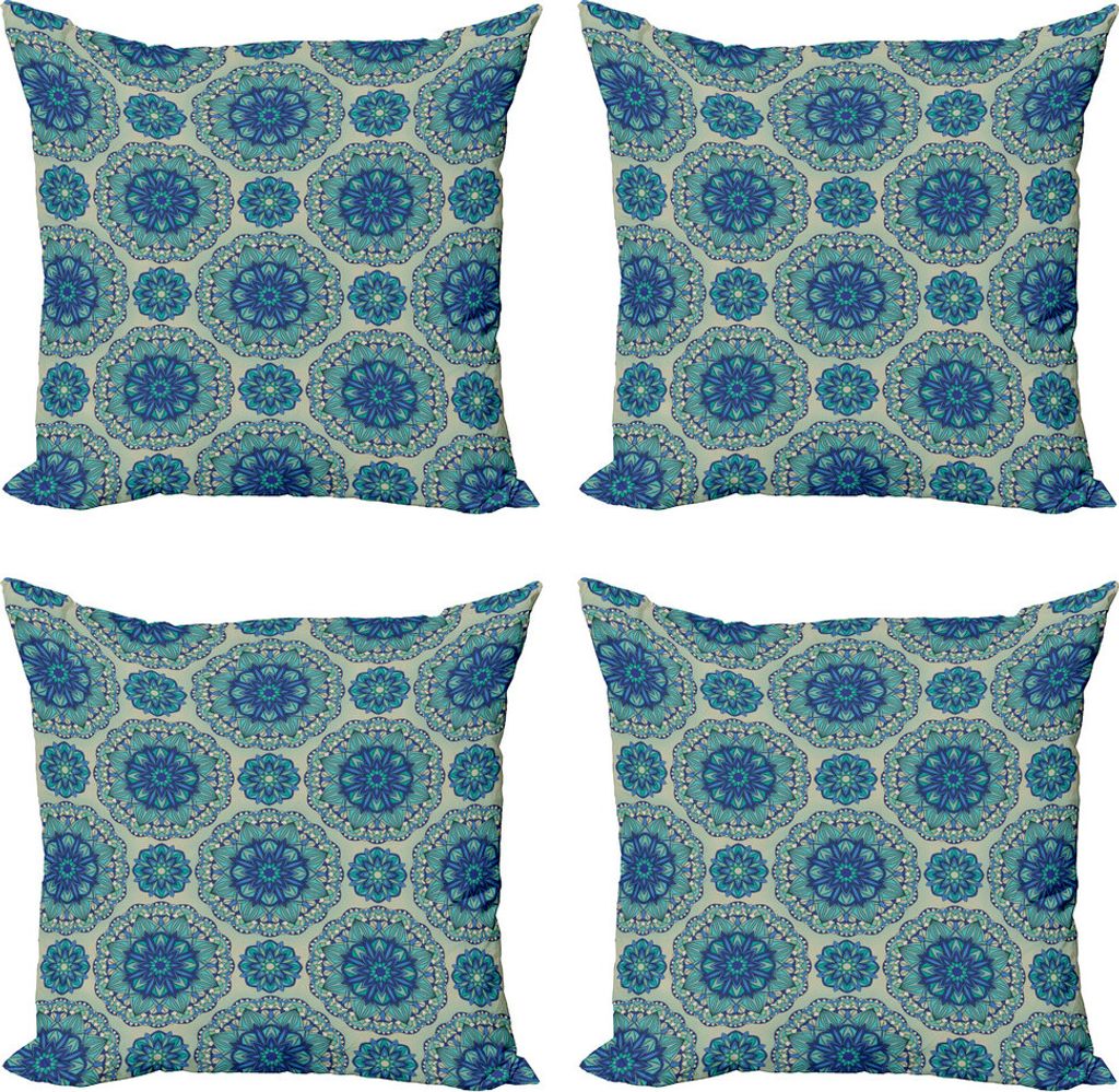 ABAKUHAUS Mandala Kissenbezug Set (4 Stück), Floral ornamentale Details, Moderner Doppelseitiger Digitaldruck, 45 cm x 45 cm, Mehrfarbig