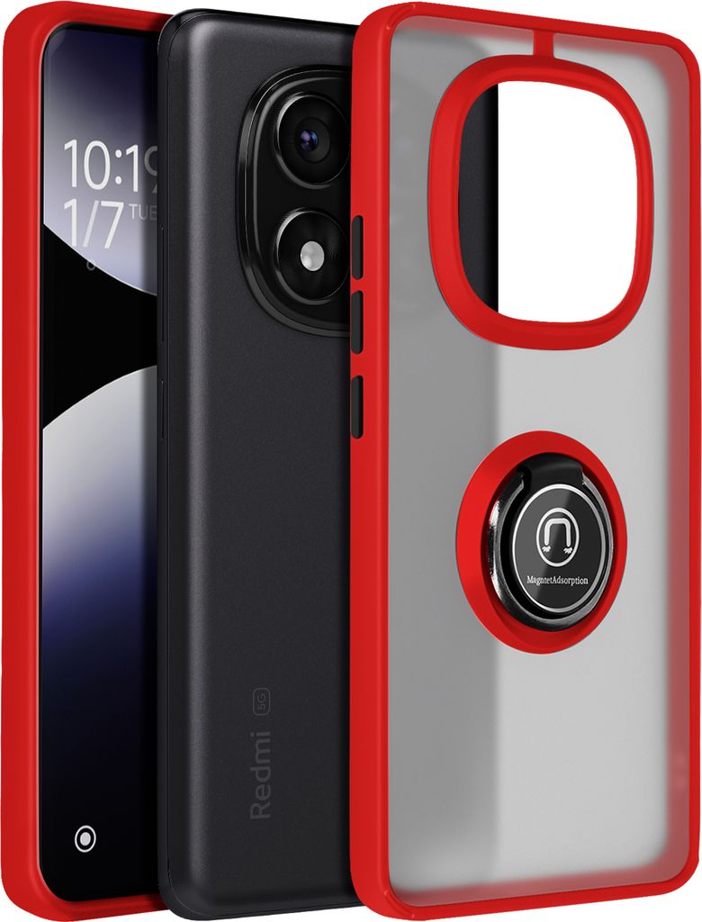 Avizar, Xiaomi Redmi Note 14 Pro 5G / 4G, Note 14 Pro Plus Hülle Metallring, Rot