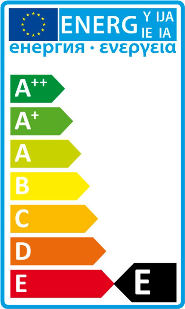 An energy efficiency label showing different energy classes from A++ to E.
