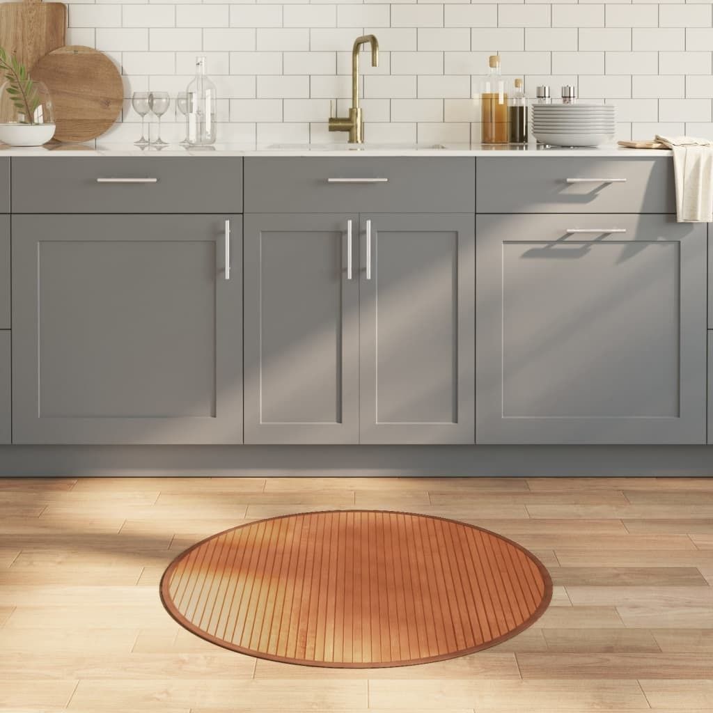 Design Teppich Rund Braun 80 cm Bambus, Designerteppiche 2024 Neu