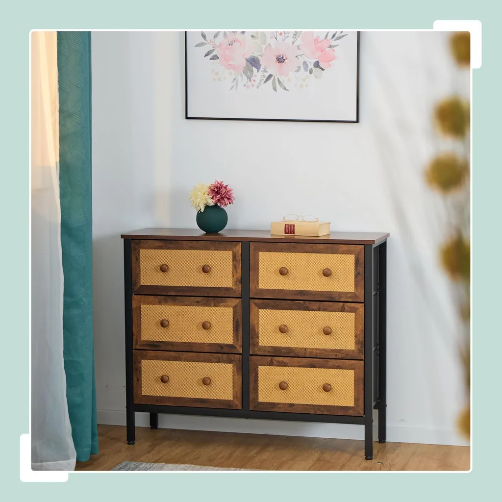 Commode 6 tiroirs style rotin tressé naturel L120 cm - Collection Bohemia