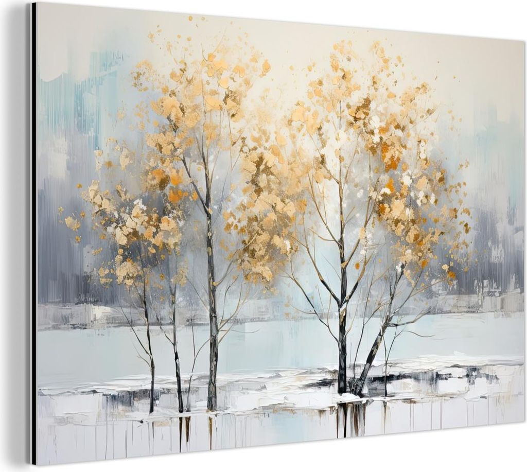 MuchoWow Wanddekoration Metall Metallbild Wandkunst 150x100 cm Winter - Bäume - Natur - Acryl - Kunst MuchoWow Aluminium Gemälde - Alu Dibond Bild